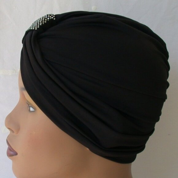 Onyx Black Instant Turban Cap Fun and Flirty Fashion Hat - Picture 2 of 3